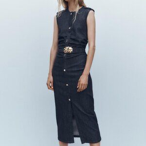 NWT ZARA Z1975 BELTED DRAPED DENIM MIDI DRESS XL, L, XS